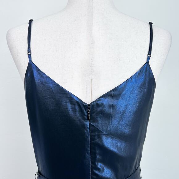 L'Agence Blue Metallic Wide Leg V-Neck Jaelyn Jumpsuit - Picture 6 of 10